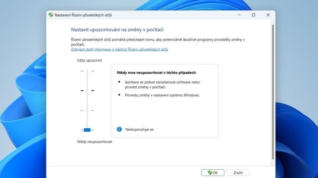 Okno Řízení uživatelských účtů ve Windows