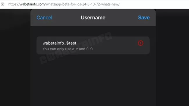 Funkce ve WhatApp pro zadání uživatelského jména