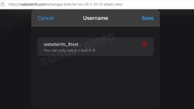 Funkce ve WhatApp pro zadání uživatelského jména