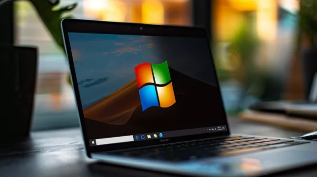 Logo Microsoft Windows na displeji notebooku