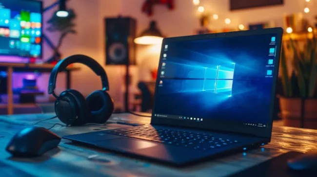 Laptop na pracovním stole doma