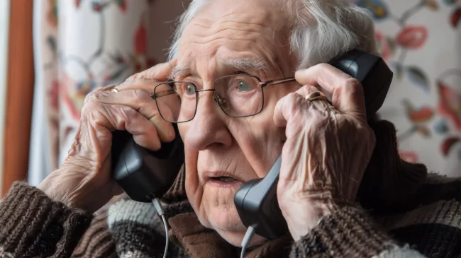 Senior telefonující se dvěma telefony