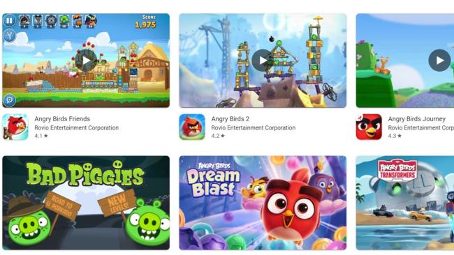 Hry Angry Birds v nabídce Google Play