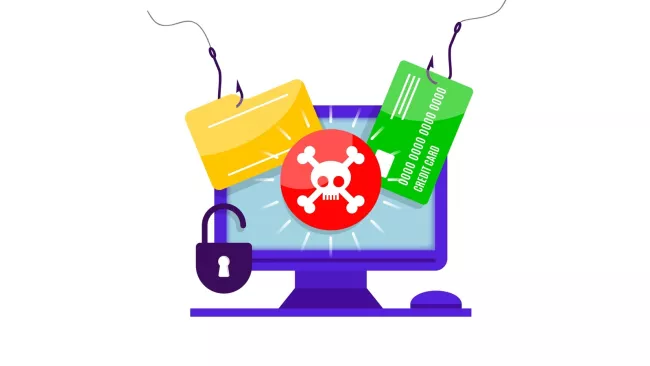 Grafická koláž na téma phishingu