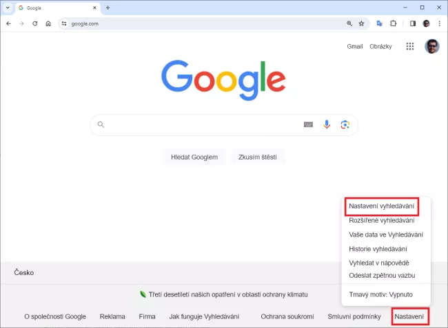 Nastavení vyhledávače Google