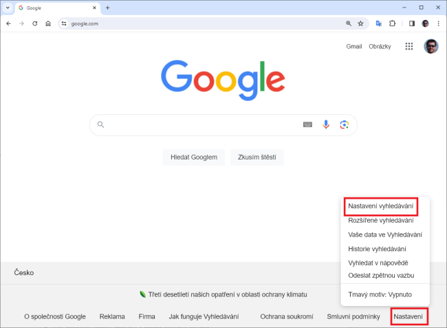 Nastavení vyhledávače Google