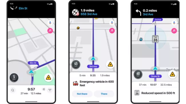 Navigační obrazovky aplikace Waze