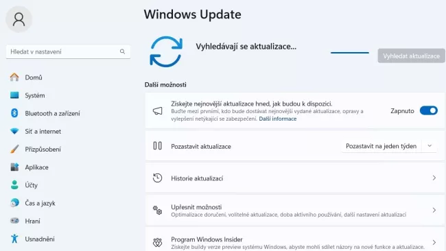 Služba Windows Update pro pravidelné aktualizace