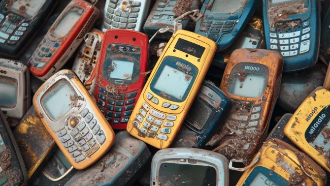 Staré telefony v prachu u cesty