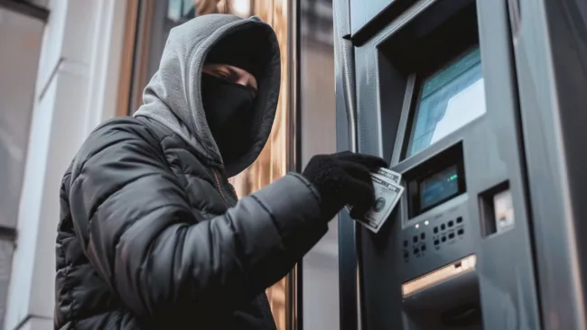 Podvodník vybírá peníze z bankomatu