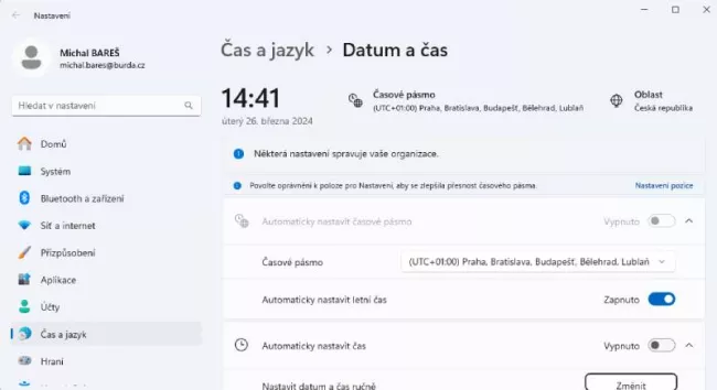 Nastavení automatické změny času ve Windows