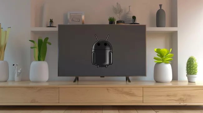 Panáček Android na displeji televizoru