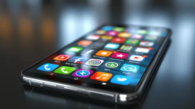 Smartphone s plnou obrazovkou aplikací