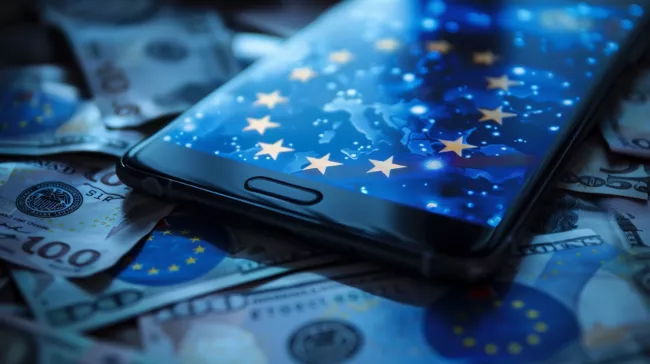 Symbol evropské unie na displeji smartphonu