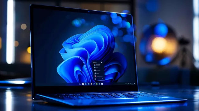 Laptop s motivem Windows 11 na displeji