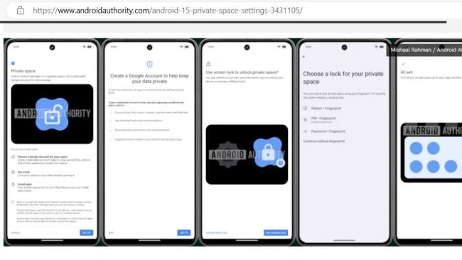 Postup nastavení prostředí private space v Androidu
