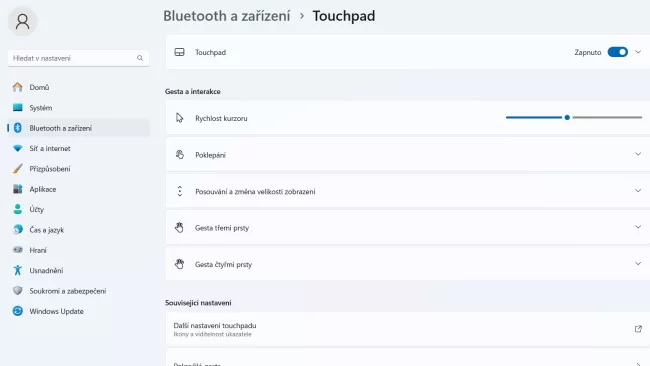 Nastavení Touchpadu ve Windows 11