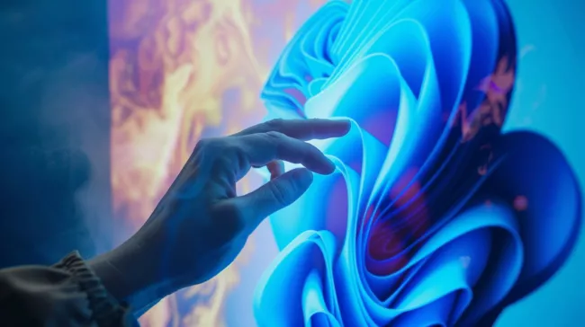 Uživatel se dotýká displeje s Windows 11