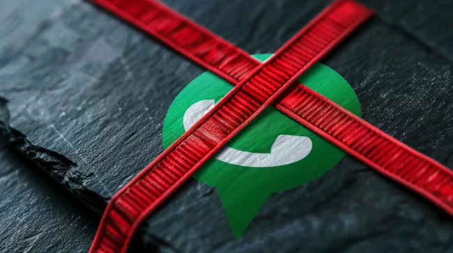 Logo WhatsApp, které překrývají červené stuhy