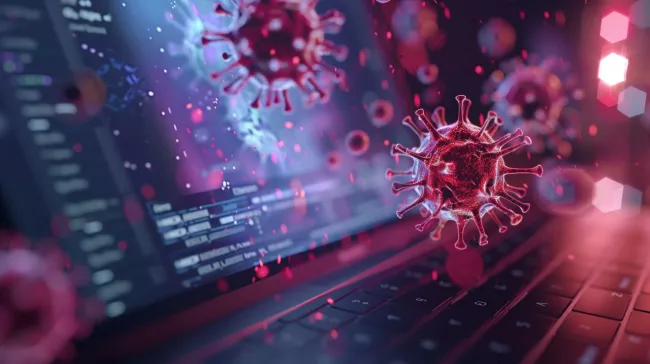 Internetový prohlížeč na laptopu infikovaný malwarem