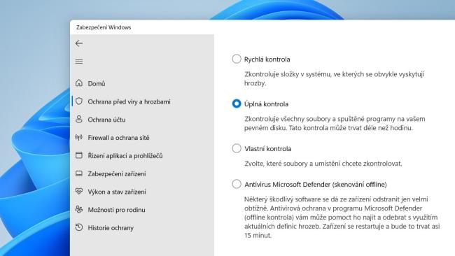 Antivirový sken počítače pomocí vestavěných nástrojů Windows