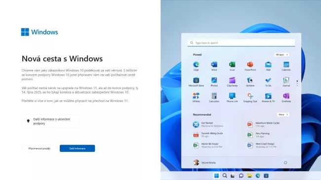 Reklama Microsoftu na Windows 11 na nekompatibilních počítačích s Windows 10