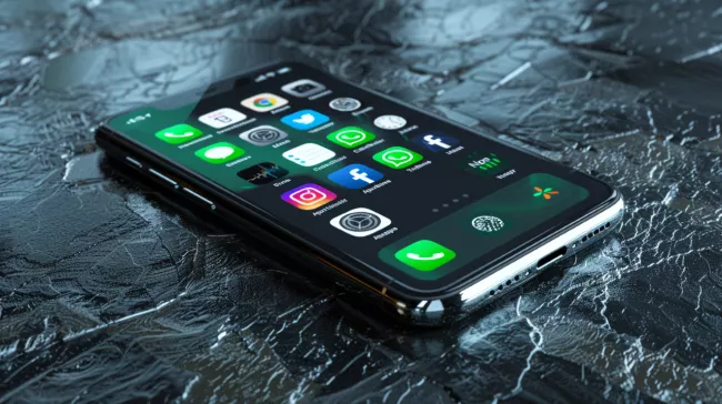 Mobilní telefon s ikonami WhatsAppu na domovské obrazovce