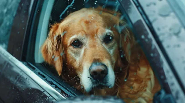 Pes za oknem auta