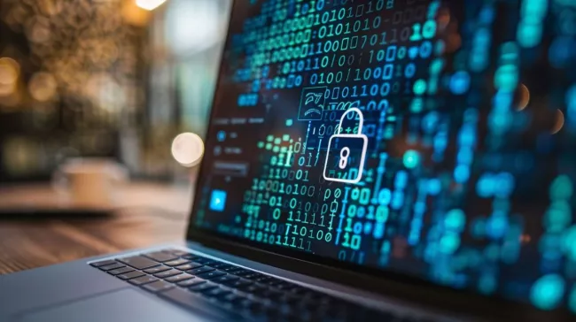 Symbol zabezpečeného obsahu na displeji laptopu