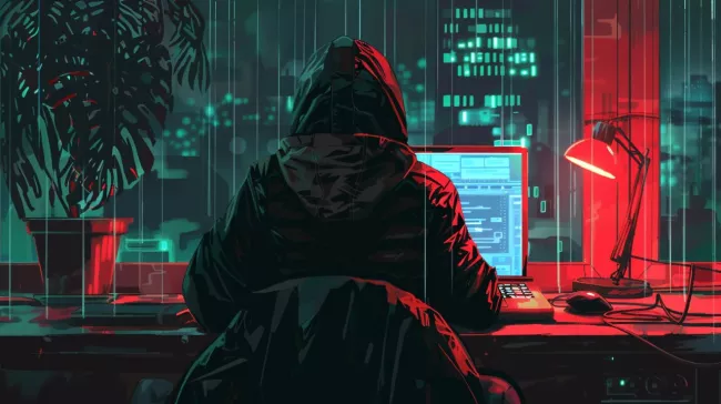 Hacker sleduje obrazovku laptopu