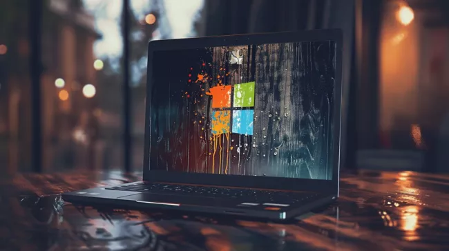 Roztékající se logo Microsoft na displeji laptopu