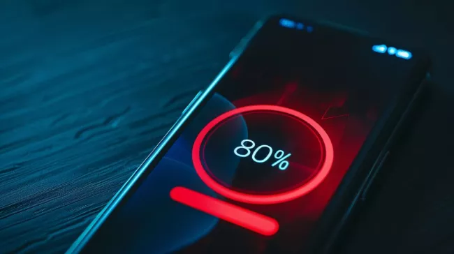 Ukazatel dobíjení na obrazovce mobilu