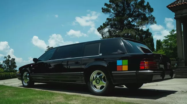 Pohřební vůz s logem Microsoft