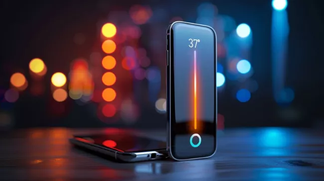 Smartphone se symbolem teploměru na displeji