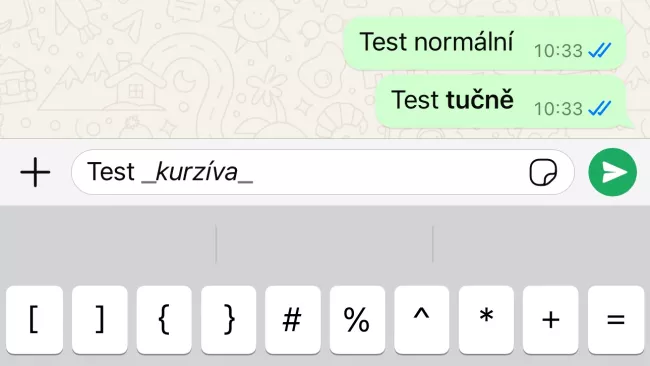 WhatsApp formátování textu