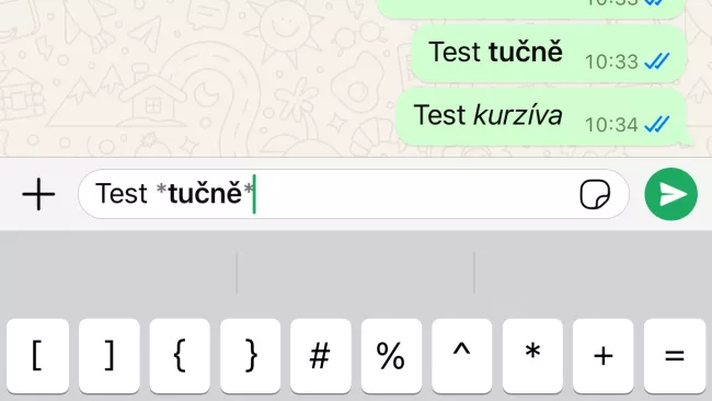 WhatsApp formátování textu