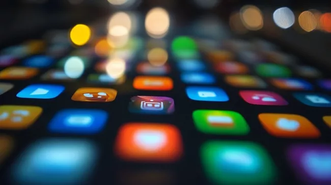 Homescreen mobilu s mnoha aplikacemi