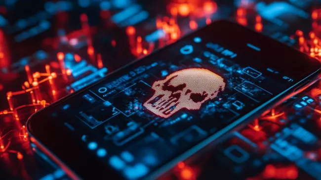 Symbol nebezpečí na displeji mobilu