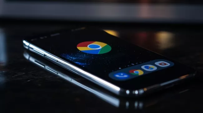 Logo prohlížeče Chrome na displeji mobilu