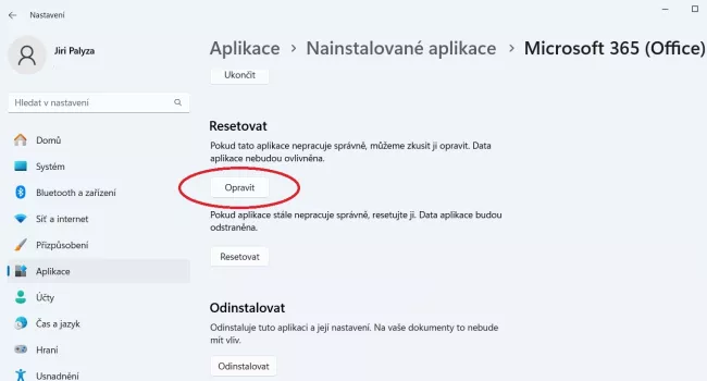 Windows 11, instalované aplikace, detailní možnosti