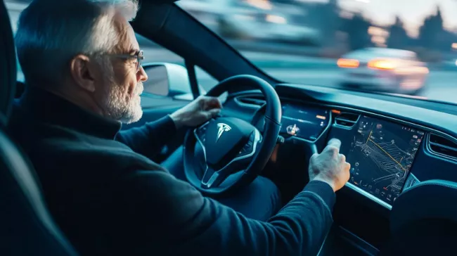 Senior řídí moderní vůz