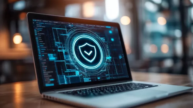 Symbol ochranného štítu na displeji laptopu