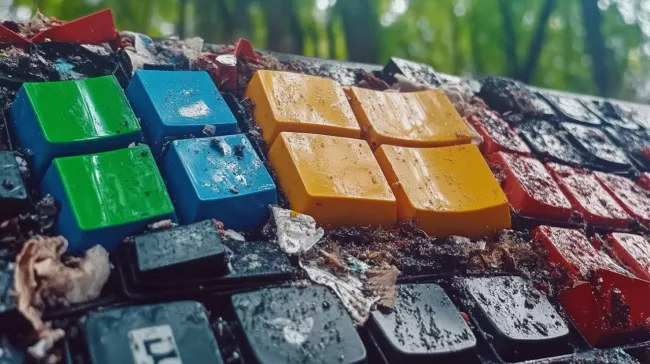 Zaprášené torzo klávesnice Microsoft