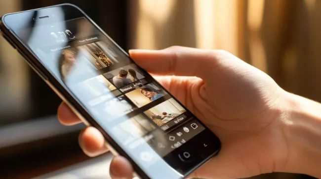 Obrázky na displeji mobilu v rukou uživatele