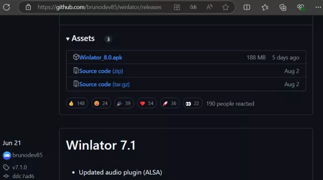 Instalační stránka aplikace Winlator