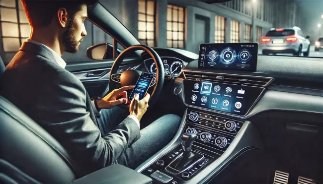 Řidič se připojuje smartphonem ve vozidle
