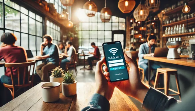 Uživatel se připojuje k Wi-Fi v kavárně