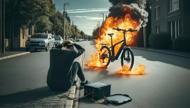 Uživatel zoufale sedí u svého kola, které hoří