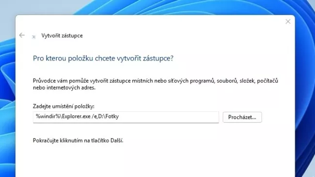 Nastavení Průzkumníka souborů pro otevření v konkrétní složce