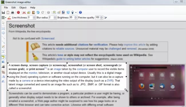 Editor obrázků v nástroji Greenshot
